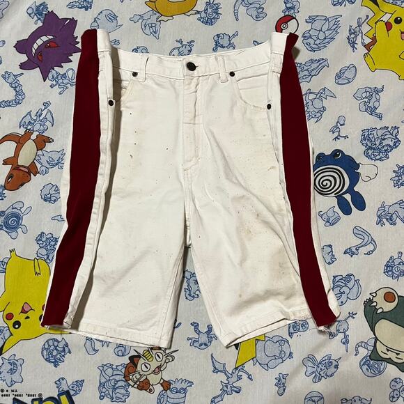 Vintage 90s Great Land White/Red Denim Shorts 34x8 - Picture 1 of 4